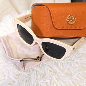 TORY BURCH Sunglasses TY7184 U 190687 Solid Ivory Cat Eye NEW